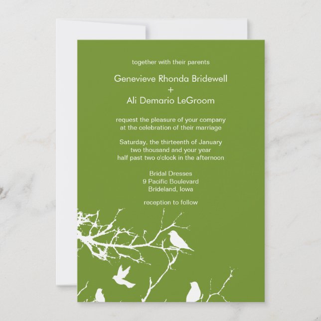 Invitación Olive Drab Love Birds Personalizable Boda (Anverso)