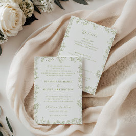 Invitación Olive Floral Line Art Border All-in-one Wedding