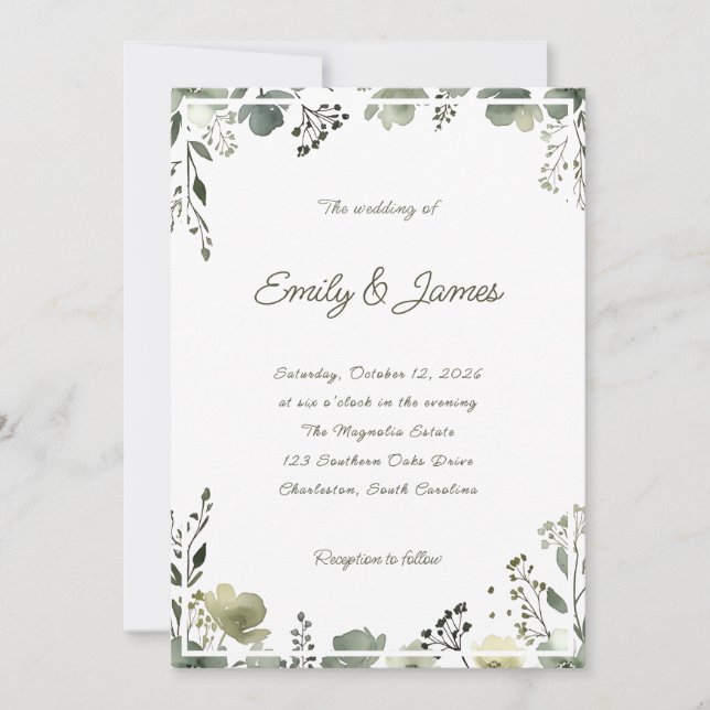 Invitación Olive Floral Wedding (Anverso)