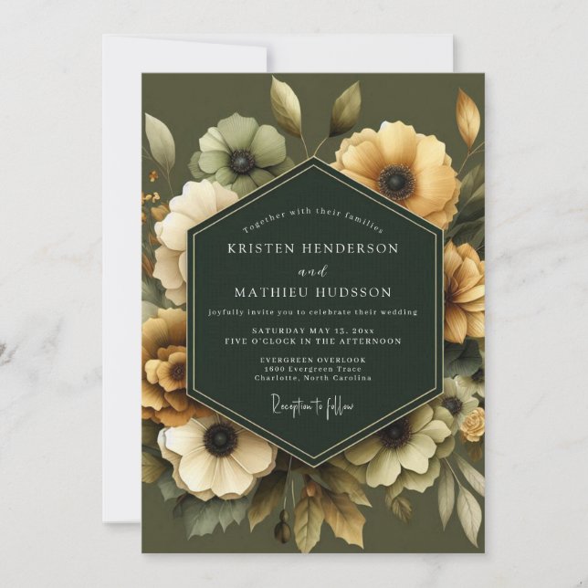 Invitación Olive Golden Anemone Wedding (Anverso)
