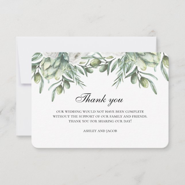 Invitación Olive gracias. Nota de boda de verano en italia (Anverso)