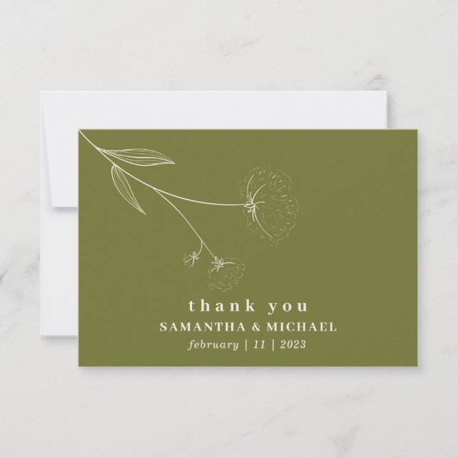 Invitación Olive Green Algodón Flor Boho beige gracias (Anverso)