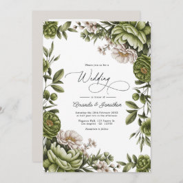 Invitación Olive Green and Neutral Floral Wedding QR Code