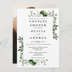 Invitación Olive Green Elegant Floral Couples Shower Photo