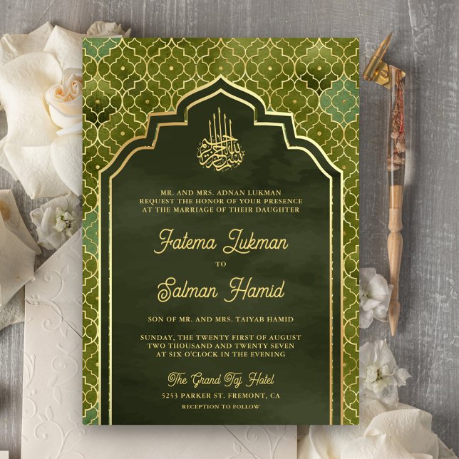 Invitación Olive Green Gold Boda Musulmana Marroquí (Subido por el creador)