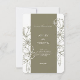 Invitación Olive Green Minimalist Floral Wedding Invitation