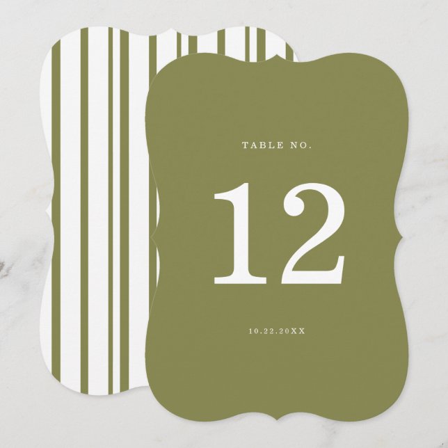 Invitación Olive Green Modern Die-Cut Table Number (Anverso / Reverso)