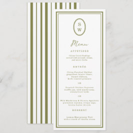Invitación Olive Green Monogram Long Wedding Menu Card