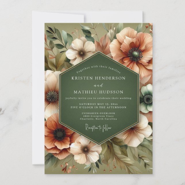 Invitación Olive Green Rustic Bloom Wedding (Anverso)