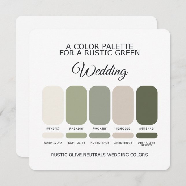Invitación Olive Green Rustic Wedding Color Palette Card (Anverso / Reverso)