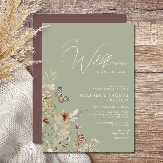 Invitación Olive Green Rustic Wildflower Baby Shower (Subido por el creador)