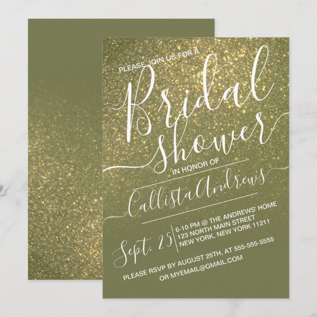 Invitación Olive Green Sparkly Purpurina Ombre Brimbre Shower (Anverso / Reverso)