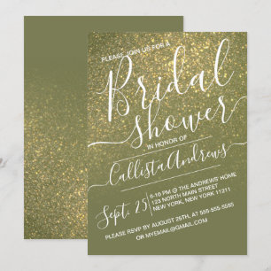 Invitación Olive Green Sparkly Purpurina Ombre Brimbre Shower