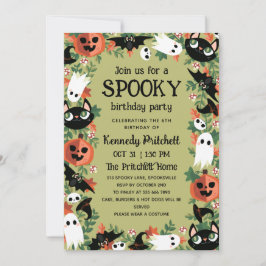 Invitación Olive Green Spooky Halloween Kids Birday Fiesta