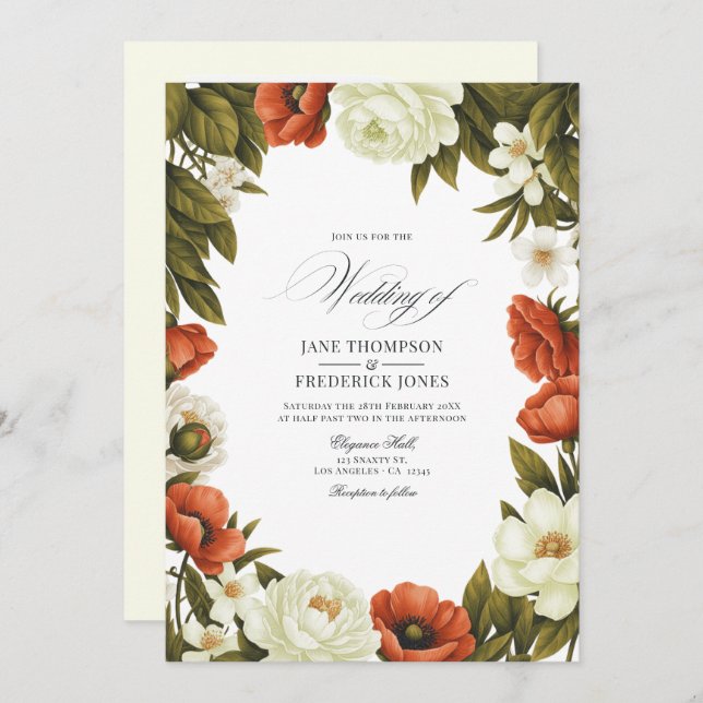 Invitación Olive Green Terracotta & Soft Ivory Floral Wedding (Anverso / Reverso)