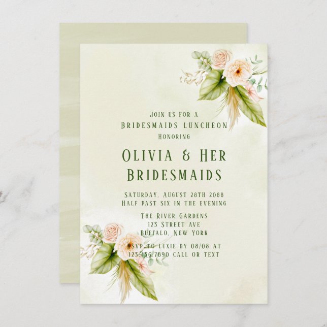 Invitación Olive Green Tropical Florals Bridesmaids Luncheon