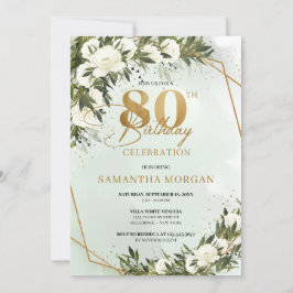 Invitación Olive greenery marco dorado rosa blanca 80 cumplea