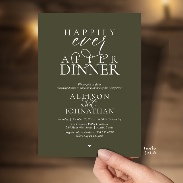 Invitación Olive Happily Ever After Dinner Modern Wedding (Olive Green Happily Ever After Dinner Modern Script Wedding Invitation Card)
