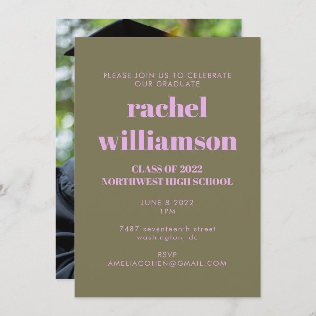 Invitación Olive Lilac Class of 2024 Photo Graduation Party (Anverso / Reverso)