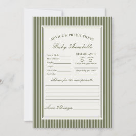 Invitación Olive Martini Striped Green Advice for Baby Card