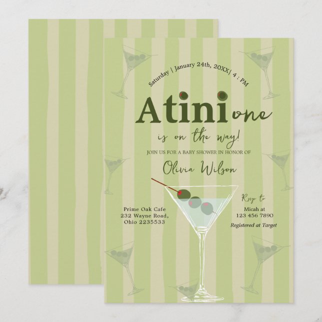 Invitación Olive Martini Tini Uno Está En Camino De Baby Show (Anverso / Reverso)