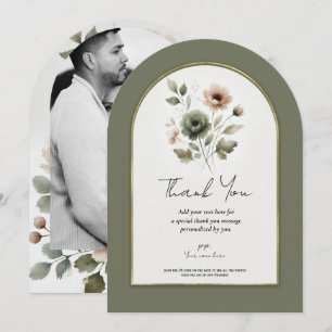 Invitación Olive Polvoriento Agradecimiento Floral Dorado Acu