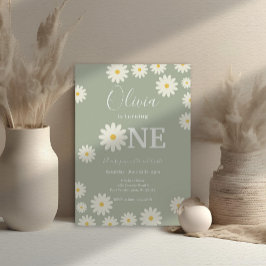 Invitación Olive Sage Retro Daisy Floral Primer Fiesta de cum
