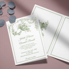Invitación Olive Sage Toile de Jouy Paris Wedding Invitation