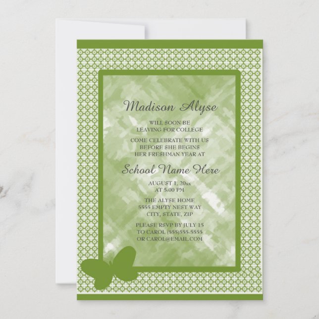 Invitación Olive Verde con Fiesta de Baúl Universitario de Ma (Anverso)