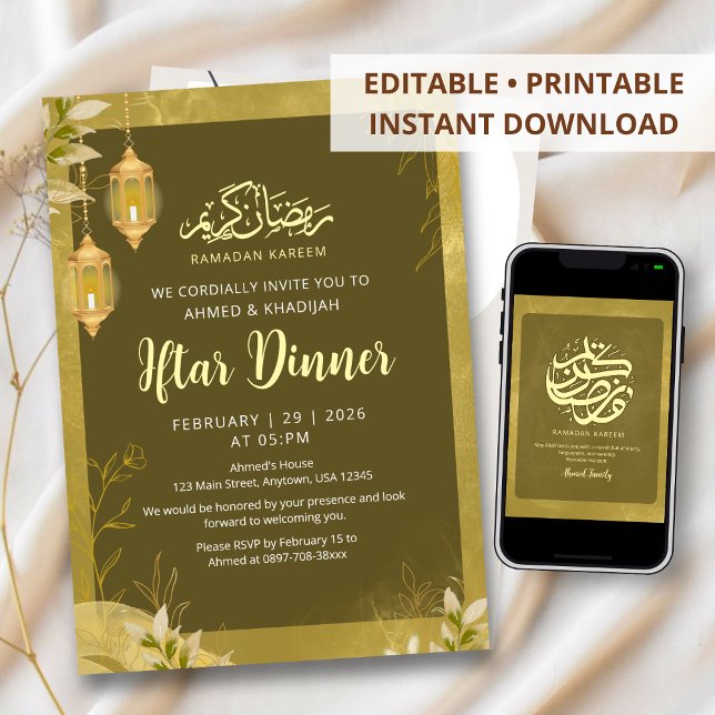 Invitación Olive Verde y Oro Botánico Iftar de Ramadán  (Subido por el creador)