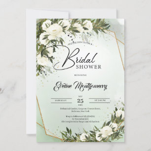 Invitación Olive wreth bosque polvoriento rosas blancas verde