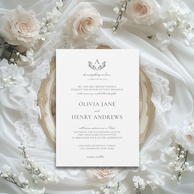 Invitación Olivia Elegant Gray Monograma Cristiano Boda (The Olivia elegant wedding invitation gives you that gorgeous, fine art wedding look for less.)