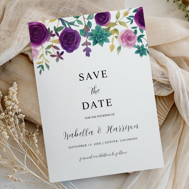 Invitación OLIVIA | Purple Floral Save the Date Template (Subido por el creador)