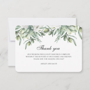Invitación Olivo gracias. Nota de boda italiana de verano