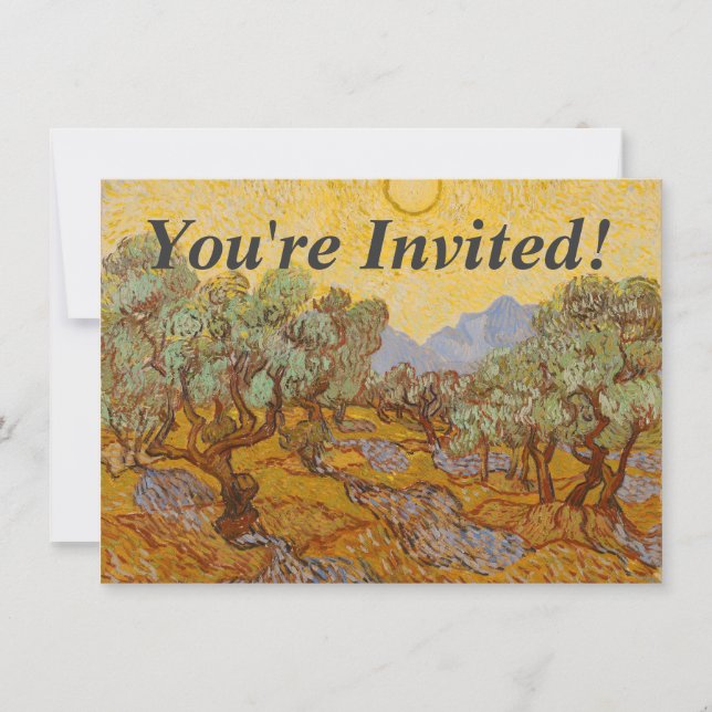 Invitación Olivos de Van Gogh Cielo Sol Amarillo (Anverso)