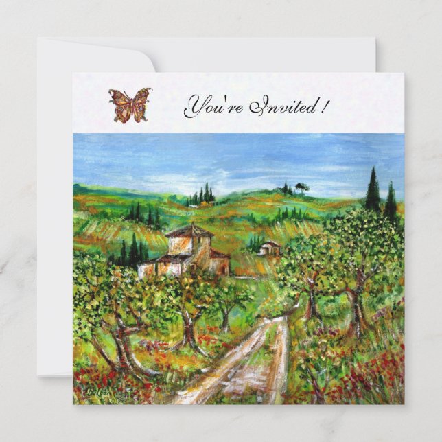 Invitación OLIVOS EN TOSCANA,verde amarillo blanco (Anverso)