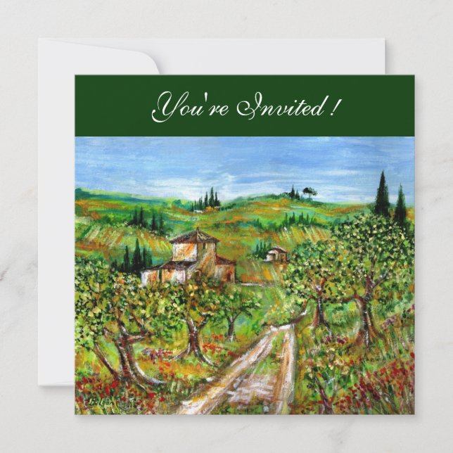 Invitación OLIVOS EN TOSCANA, verde negro (Anverso)