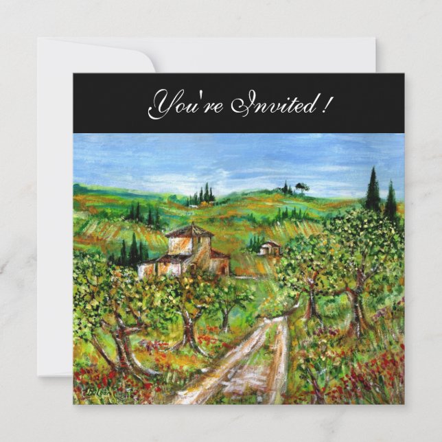Invitación OLIVOS EN TOSCANA, verde negro (Anverso)
