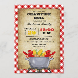 Invitación Olla de cangrejos de río a cuadros rojos Gingham
