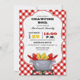 Invitación Olla de cangrejos de río a cuadros rojos Gingham