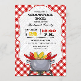 Invitación Olla de cangrejos de río a cuadros rojos Gingham