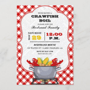 Invitación Olla de cangrejos de río a cuadros rojos Gingham