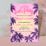 Invitación Olor de neón rosado Vamos Fiestas palmeras al atar<br><div class="desc">El diseño "Let's Fiesta",  de neón rosado,  al atardecer con palmeras violetas,  funcionaría bien para un fiesta adolescente chica,  cumpleaños número 21,  fiesta de soltera y otras ocasiones para chicas.</div>