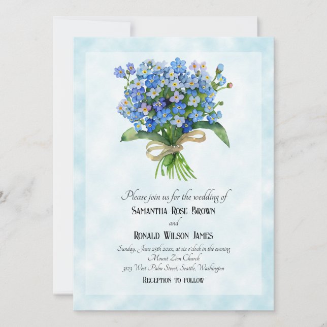 Invitación Olvídame de no hacer ramo en el boda de fondo azul (Anverso)