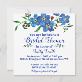 Invitación Olvídenme de la floral azul acuarela Bridal Shower