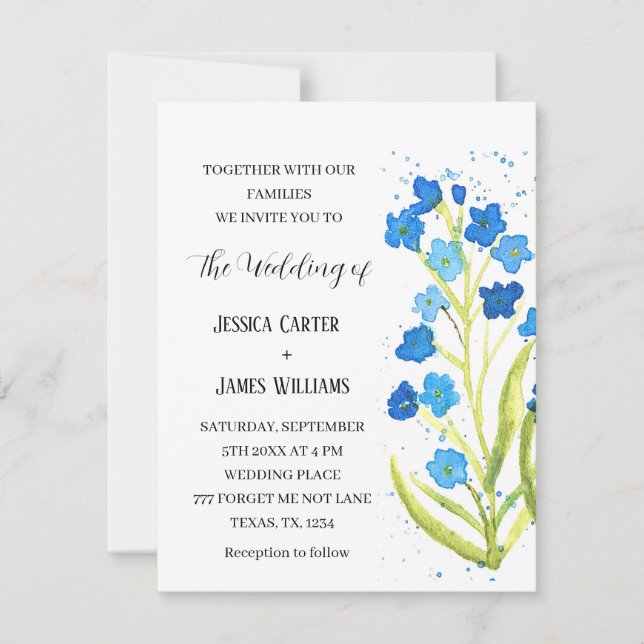 Invitación Olvídenme, no acuarela, Boda floral (Anverso)