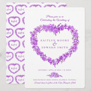 Invitación Olvídenme, no boda de arte cardíaco morado blanco