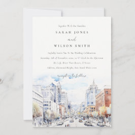 Invitación Omaha Nebraska Watercolor Landscape Wedding