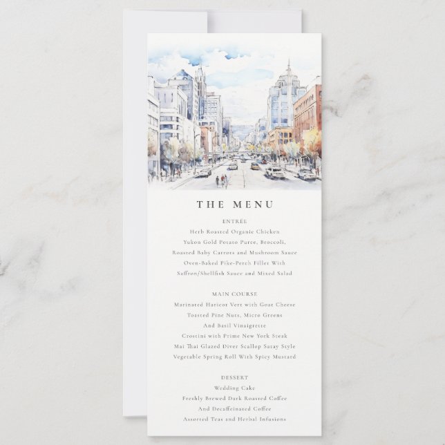 Invitación Omaha Nebraska Watercolor Landscape Wedding  Menu (Anverso)