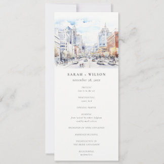 Invitación Omaha Nebraska Watercolor Scape Wedding Program